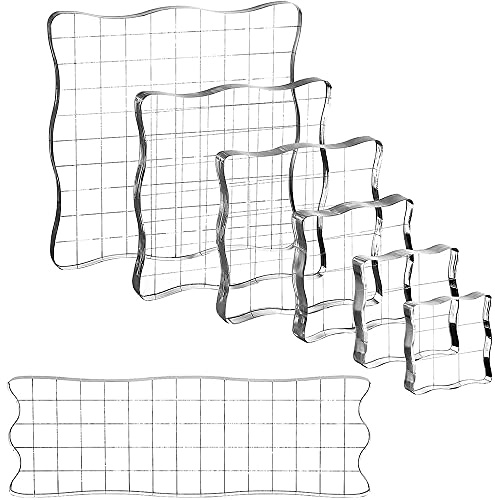 NONDK 7 Delar StäMpelblock, AkrylstäMpelblock Verktygssats med RutnäT för Scrapbooking Hantverk, Kort, Schemabok