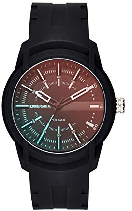 Diesel Herrenuhr Armbar Silicone, ZweizeigerDatumsanzeige, 45 mm Gehäuse aus schwarzem Polycarbonat mit Silikonarmband, DZ1819