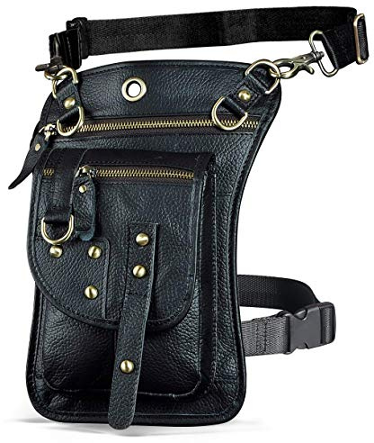 Le'aokuu Herren Echtes Leder Tasche Hüfttasche Gürteltasche Drop Leg Thigh Bag Hip Fanny Bum Belt Weist Pack Klettern Lassig Messenger Bag 211-12