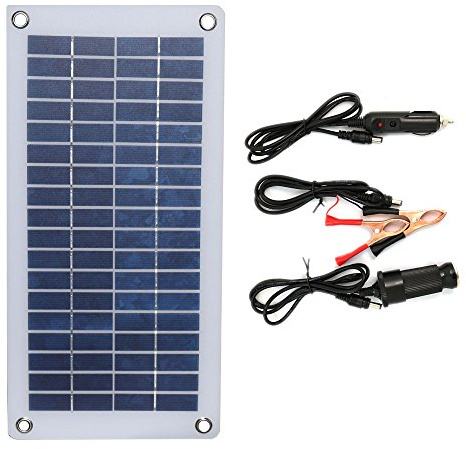 NUZAMAS Panneau solaire semi-flexible portable 12 V 8,5 W avec pince crocodile et sortie USB pour recharger la batterie de voiture