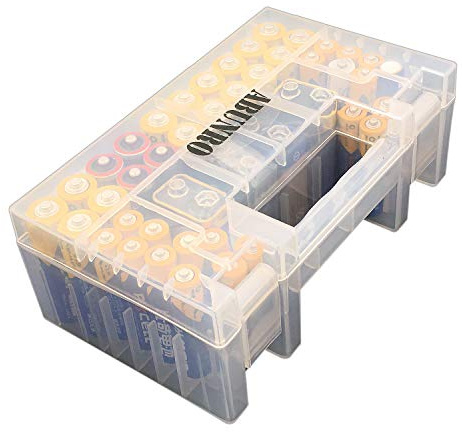 ABUNRO Estuche organizador de batería para 60 soportes de batería, diseño mejorado para pilas AAA AA de 9 V y caja de almacenamiento de pilas de botón con capacidad para 60 baterías de varios tamaños