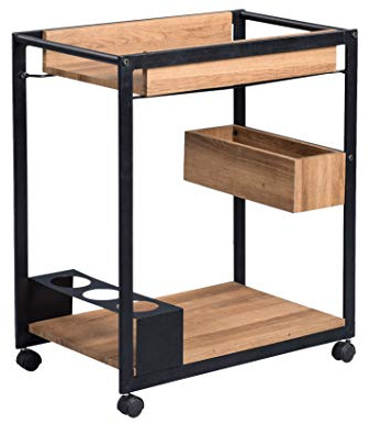 M2 Kollektion Kuba 2 Beistelltisch/Barwagen/Servierwagen, MDF Dekor Eiche braun, 64x38cm, Höhe 73cm