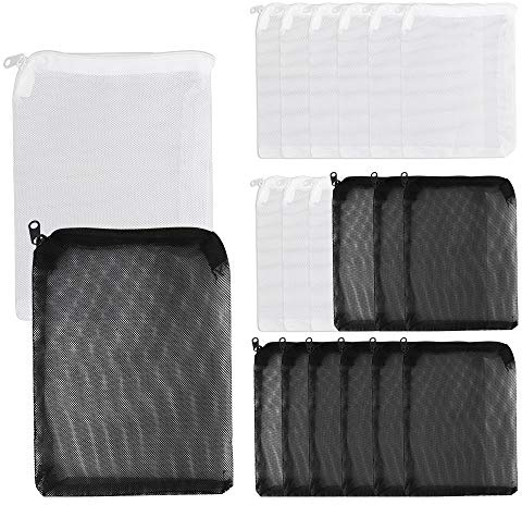 Dadabig 20Pcs Aquarium Filter Bags, Media Mesh Filter Bags Reusable Net Fish Tank Filter Bag with Zipper for Activated Carbon and Ammonia Remover, White and Black
