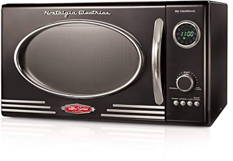 Nostalgia RMO4BK Retro 0.9 Cubic Feet 800 Watt Microwave Attachment 5 Power Levels 12 Cooking Levels LED Display Jet Black