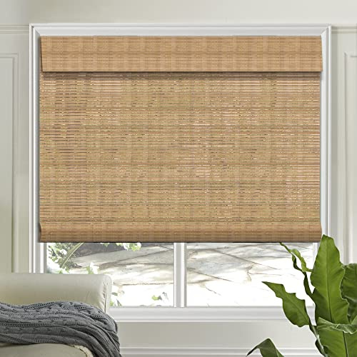 Letau No Drill No Tools Cordless Wood Window Shades Blinds, Bamboo Light Filtering Roller Shades, Color 12