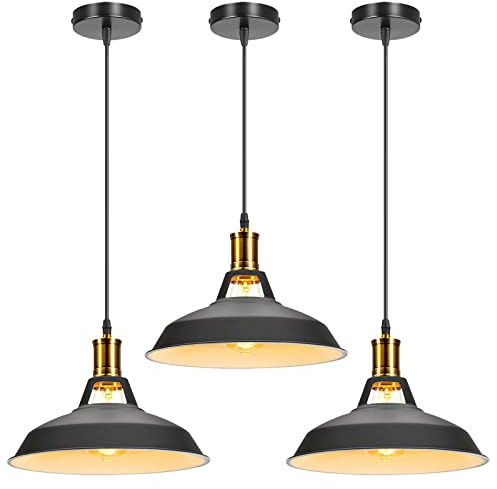 STOEX Pendelleuchte, Vintage, Metall, 27 cm, 3 Stück, Industrie-Lampen, E27, verstellbar, für Wohnzimmer, Küche, Restaurant, Esszimmer, Schlafzimmer (schwarzweiß)