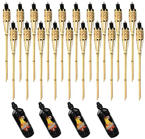 Moritz 20x Bambusfackeln Fackel Deluxe 90 cm Standard Natur + 4X 1000ml Lampenöl Gartenfackel Ölfackeln Garten Deko Öllampe Wegleuchte