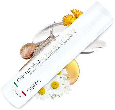 Crema Bava di Lumaca Viso 65% Pura, 100 ml - Crema Viso Idratante con Acido Ialuronico e Vitamina C+ E - Effetto Antirughe per Viso, Collo e Contorno Occhi, Azione Antimacchia, Non Unge, Made in Italy