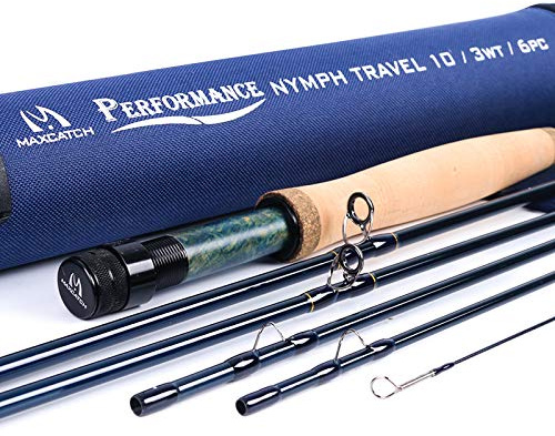 Maximumcatch Maxcatch Performance Nymph Fly Fishing Rod in 2/3/4wt, 10/11ft 4sec (3weight 10ft 6piece(Nymph Travel Style))