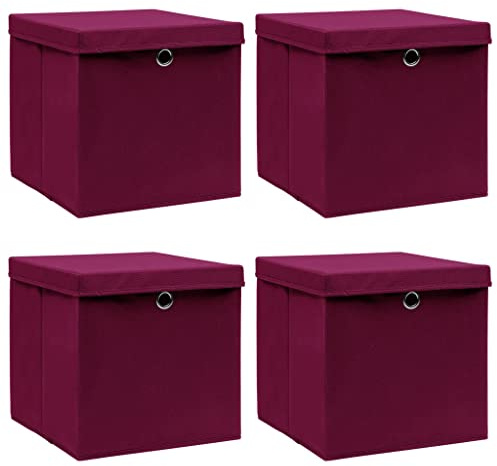vidaXL 4x Aufbewahrungsbox mit Deckel Zusammenklappbar Spielkiste Regalkorb Faltkiste Korb Kinderbox Box Kiste Dunkelrot 32×32×32cm Stoff