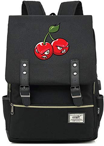 WANHONGYUE Spiel Plants vs. Zombies Backpack Vintage Schulrucksack Schulranzen Studententasche 15,6 Zoll Laptop Rucksack mit USB-Ladeanschluss Black / 1