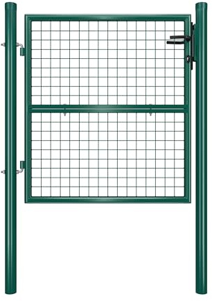 SONGMICS Portillon de Jardin Grillagé, en Acier Galvanisé, Clôture avec Serrure,Porte 106 x 100 cm (L x H), Tube Rond, Vert GGD150G01