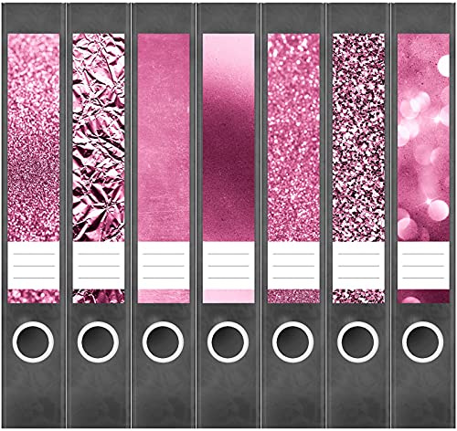 Etiketten für Ordner | Muster Mix Set 9 Rosa | 7 Aufkleber für schmale Ordnerrücken | Selbstklebende Design Ordneretiketten Rückenschilder