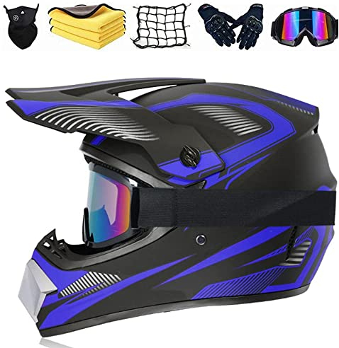 JYYT Crosshelm Fullface Set Downhill-Helm Für Erwachsene Und Kinder Mit Visier Brille Handschuhe Maske Motorrad Netz,Handtuch,für BMX, MTB, Quad, Enduro, ATV, Roller, Unisex (A,M(57-58cm?)