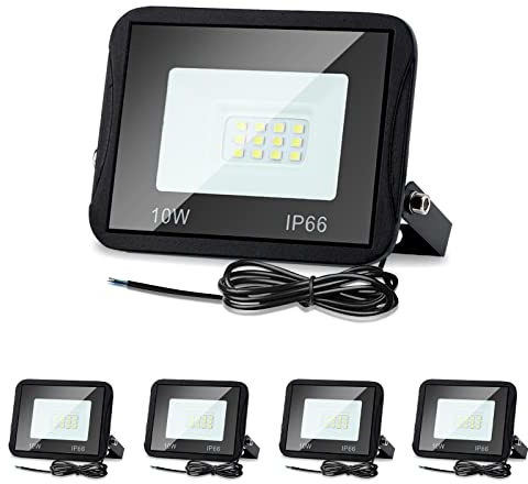 Lospitch Faretto da esterno a LED 5 x 10W, proiettore 900LM, Spotlight all'aperto impermeabile IP66, faretti da esterna per lampada, illuminazione bianca fredda 6000K per giardino garage officina