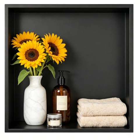 Bernkot-Duschnische aus 304-Edelstahl, Nische Dusche für Umbau, schwarz | 30 cm × 30 cm × 10 cm, Wandnische zur Badezimmer-Ablage, Einbau-Duschnische für Badrenovierung, flächenbündige Montage