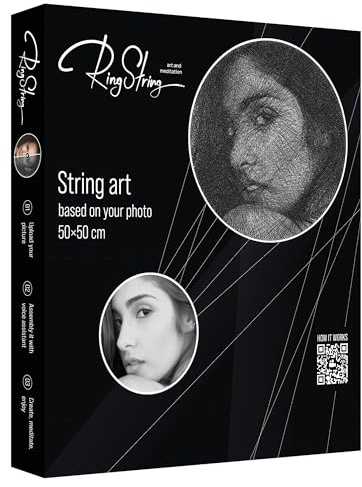 RingString- String Art Fadengemälde DIY | personalisiertes Geschenk | eigenes Bild als Garnportrait | Wunschmotiv | Wandbild (Maxi 50x50 cm) | Personalisiertes Bastelset für Erwachsene, 3D DIY String Art Kit, Geburtstag/Weihnachten/Jahrestag, originelles Geschenk