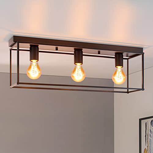 Homefire Deckenleuchte E27 Deckenlampe Vintage Schwarz industrial | Schlafzimmerlampe für Wohnzimmer Esszimmer Retro Lampe Metall mit 3 Flammig Deckenbeleuchtung für Flur - Ohne Leuchtmittel