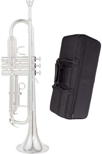 AUROSUS Bb Trompete – Trompete für Anfänger oder Fortgeschrittene mit Tasche, Tuch, Handschuhen – Messing-Musikinstrumente für Kinder und Erwachsene (6332S versilbert)