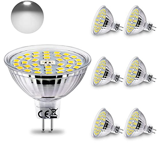 HiBay 6X MR16 LED Bulbs, 4W GU5.3 Bi-Pin LED Light Bulbs, 6000K | Cool White Spotlight, Replace 35W Halogen Lamp, 120° Beam Angle Non-Dimmable AC/DC 12V