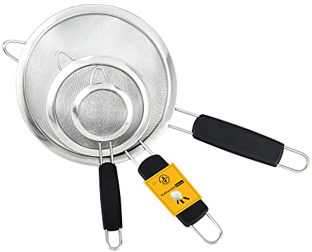 Jojeys Set di 3 setacci e colini neri – setaccio e colino in metallo, maglia fine, antiruggine