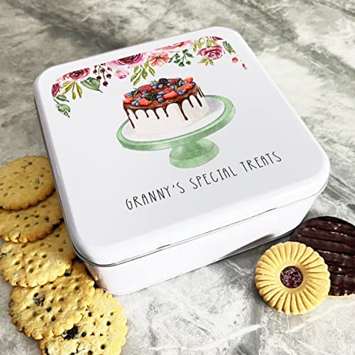 Fingerprint Designs Personalised Square Grannys Special Treats Floral Biscuit Sweets Cake Treat Tin