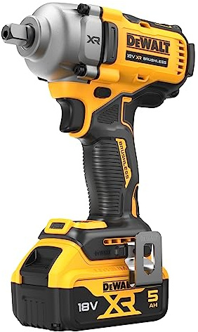 Dewalt XR Akku-Schlagschrauber DCF892P2T (18V, ½ Zoll Außenvierkant-Aufnahme mit Kugelrastung, 813 Nm Anzugsmoment, inkl. 2x 18V/5.0 Ah Akkus, Ladegerät, Metall-Gürtelhaken & T-STAK Box)