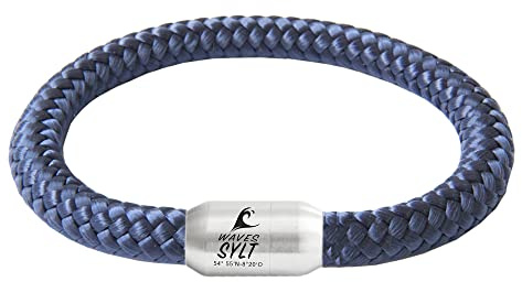 Paris Montana Original Sylt Surfer gravyr unisex segelrep armband paracord flätad handgjord högkvalitativ magnetisk stängning 8 mm diameter, 19 cm - 24 cm, Rostfritt stål