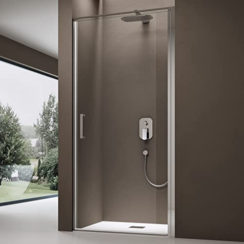doporro Nischentür Duschtür 75x195cm Duschkabine 8mm ESG-Sicherheitsglas | Klarglas mit Nano-Beschichtung | mit Hebe- und Senkmechanismus | Aluminiumrahmen in Chrom | Teramo36K