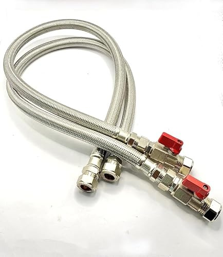 Greened House Flexible Hose x2 for Kitchen Plinth Heater 15mm Compression 700mm Length On/Off Valve Compatible with All Plinths Including Bidex/Smith’s/Myson/Kickspace Plinths.