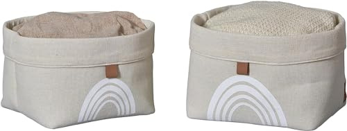 LOVE IT STORE IT - Premium - Lot de 2 Paniers de Rangement en Tissu Lin, Motif Arc-en-Ciel, Beige – Pour Table à Langer, Chambre Bébé et Salle de Bain
