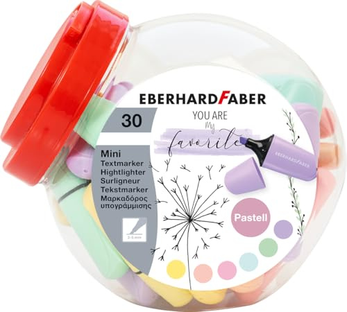 Eberhard Faber 551430 - Mini Textmarker Pastell, 30 Marker Stifte in Bonboniere, mit Keilspitze | Marker Stifte in Bonboniere mit Keilspitze