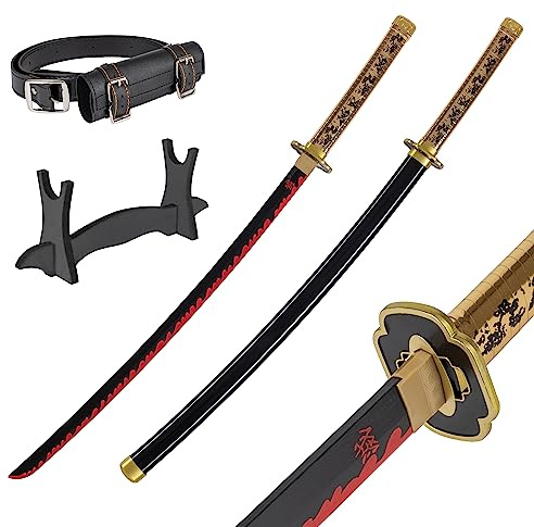 57 SPECIAL REPLICAS Daemon Slayer Katana Schwert 105 cm/41 Zoll - Samurai Schwert Holz mit Gürtel, Ständer & Scheide - Holzschwert aus Bambusholz für Anime Cosplay- Anime Schwerter (Nicht Scharf)
