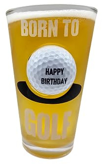 solo-pro master your game Birthday Celebration Happy Birthday, 40TH, 50TH, 60TH Pint Glass Unique Novelty Design Real Golf Ball Embedded Gift Dad Him Her (Happy Birthday)