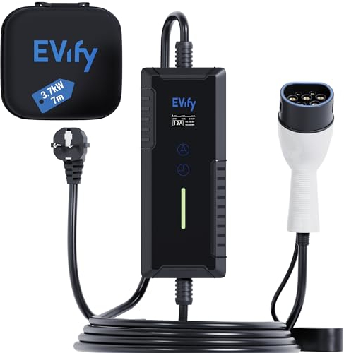 EVify Ladekabel Typ 2 Schuko 3,7kW 7M 16A für Elektroauto & Hybrid inkl. Kabeltasche • Stromstärke/Ladeleistung einstellbar 6|8|10|13|16A, ideal für PV-Anlage • Typ 2 Ladekabel Schuko