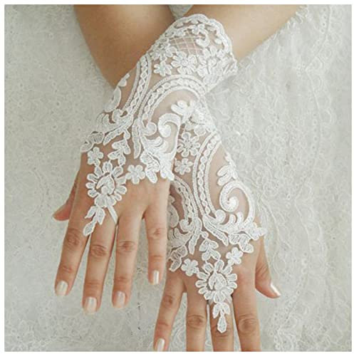 DUnLap Handschuhe Kurze Hochzeit Handschuhe Elfenbein Weißer schwarzer Brauthandschuhe Mädchen Party Fingerlose Spitze Handschuh Damen Blume Guantes Hochzeit Zubehör Damenhandschuhe (Size : Ivory)