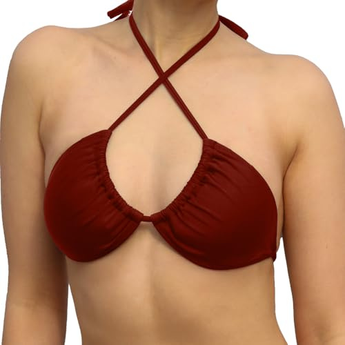 MYLILY Reggiseno Bikini Triangolo Donna | Allacciatura al Collo con Coppe Estraibili | per Seno Grande & Taglie Forti | per Piscina & Spiaggia | Oeko-Tex, Regolabile, Premium, Vegano | Rosso, S