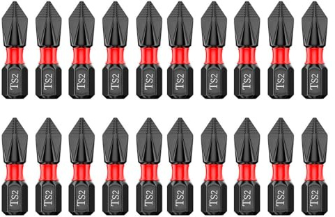 Saipor Lot de 20 embouts cruciformes PH2 antidérapants de 25 mm, embouts d'insertion #2, ensemble d'embouts de tournevis cruciformes magnétiques, forets à magnétisme puissant, tige hexagonale de 6,35