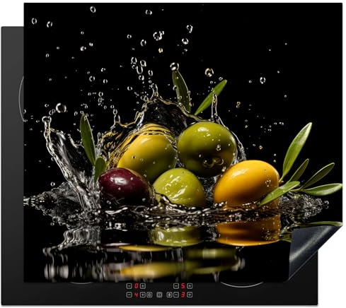 KitchenYeah© Herdabdeckplatte Induktion Schutzmatte Küche Herdabdeckung | 57x51 cm - Ceranfeld Induktionsmatte Cerankochfeld Abdeckung Olive - Grün - Wasser - Schwarz