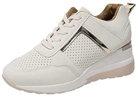 Sneaker platå dam – snörskor dam kilklack halvskor dämpning fritidsskor sneakers halkfria promenadskor bekväma slip-skor sportskor platåskor damskor vandringsskor, Beige, 38 EU