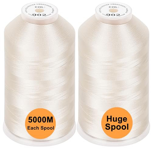 New brothread 2er Set Polyester Maschinen Stickgarn Riesige Spule 5000M für alle Stickmaschine - Ivory