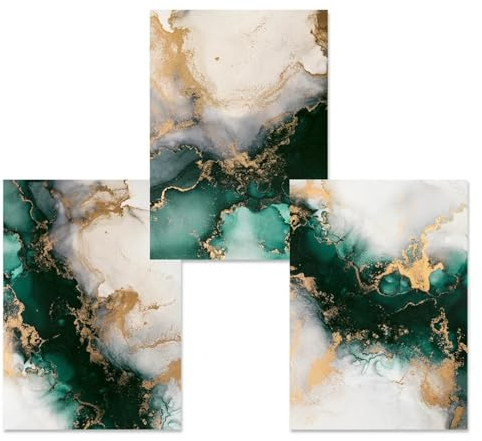 NXMYDBD 3 Stück Nordic Green Gold Fashion Marmor Poster Wandkunst Leinwand Malerei Druck Bild Wohnzimmer Schlafzimmer Wohnkultur 70x90cm (28x35in) x3 Ungerahmt