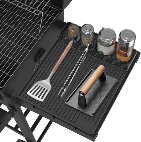 Silikon-Grillwerkzeug-Matte für Blackstone – Große Silikon-Spatelmatte mit Tropf-Pad – Grillmatten BBQ Grillzubehör – Seitenablagematten Grillpad für Blackstone Grillzubehör (schwarz)
