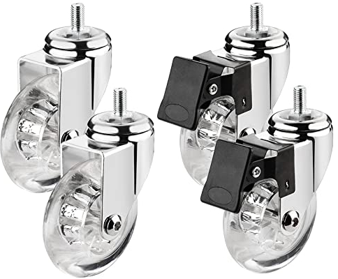 Ein Satz mit 4 Lenkrollen für Möbel Ø 75 mm, mit Gewindestiften M8x15, M10x15 und Kugellagern, Lenkrollen aus transparentem Gummi, Transportrollen, Ei