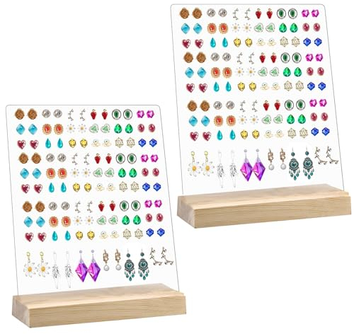 YUDAWN Ohrring Organizer, 2 Stück Ohrringständer Schmuckständer Holz Ohrring Halter Ohrstecker Display Ohrring Aufbewahrung Halterung Ständer für Ohrringe Schmuck Show Rack