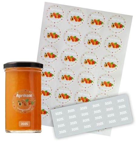 FOTOFOL transparente Aufkleber Marmelade - selbstklebende Etiketten für Marmeladengläser, Deckeletiketten, Einmachgläser (Aprikose)