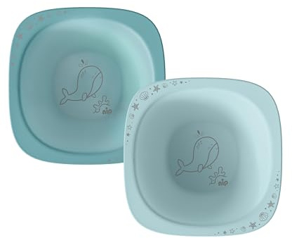 nip 2x Breischale für Babys ab 4 Monaten bruchfest stapelbar, blau | ergonomische leichte Baby Kleinkind Schüssel für Beikost Babybrei Porridge Müsli, spülmaschinengeeignet mikrowellengeeignet