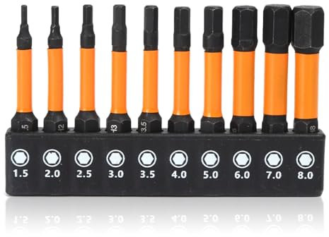 Hex Allen Key Drill Bit Set, 10 Pcs Impact Screwdriver Driver Bits S2 Steel 50mm Length Magnetic Allen Wrench H1.5-H8