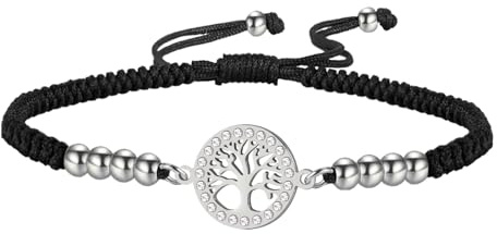 Dreamtimes Pulsera de árbol de la vida para mujer, pulsera de árbol genealógico, pulsera de cuerda trenzada hecha a mano, pulsera ajustable, joyería delicada