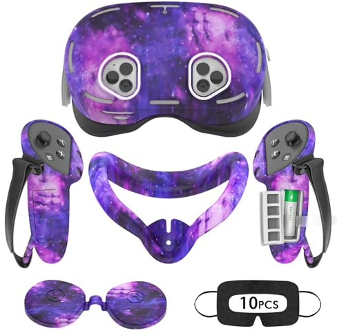 Tyasoleil Accesorios para Oculus Quest 3S, juego de fundas de silicona para Meta Quest 3S, juego de accesorios de realidad virtual, incluye funda de cuero para agarre de controlador, cubierta de
